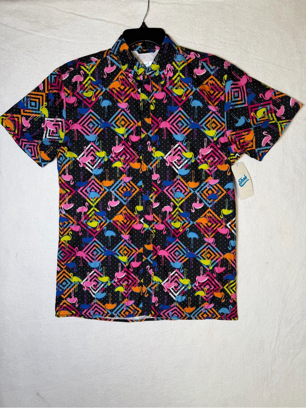 Fresh Prints of Bel-Air Neon Flamingo Geometric Button-Down Shirt - Men's L